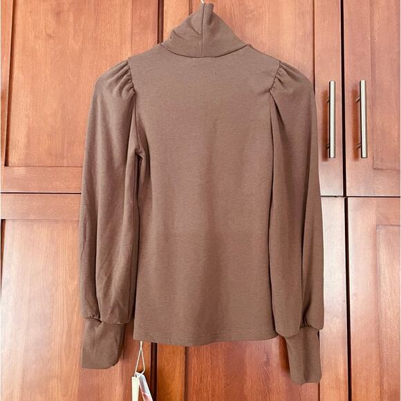 OGL Turtleneck Puff Sleeve Top Thermal Eco Mousse Mocha Brown Size Small NEW - Picture 6 of 8